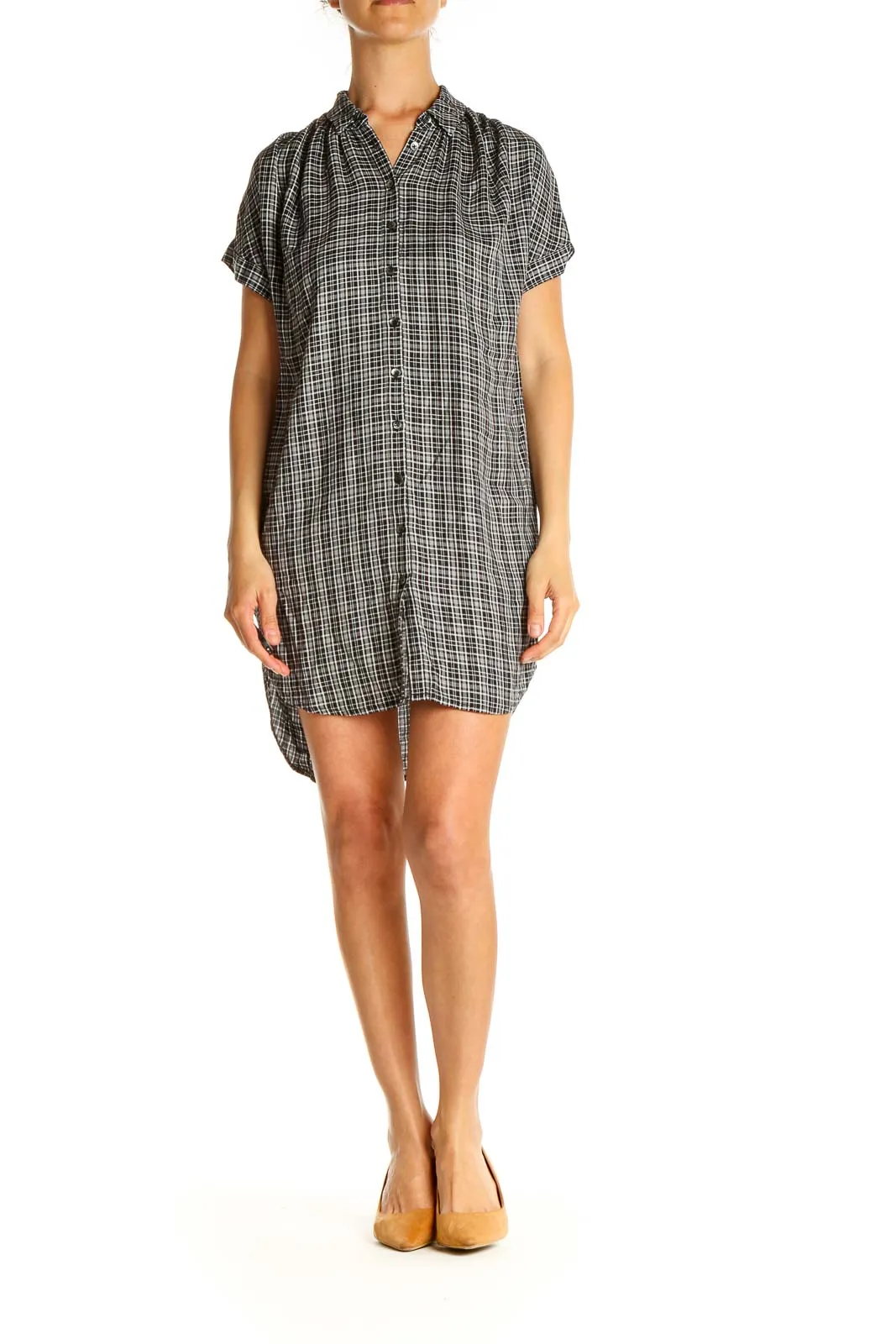 Gray Checkered Day Shift Dress