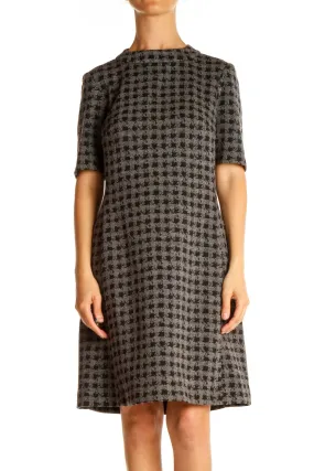 Gray Houndstooth Day A-Line Dress