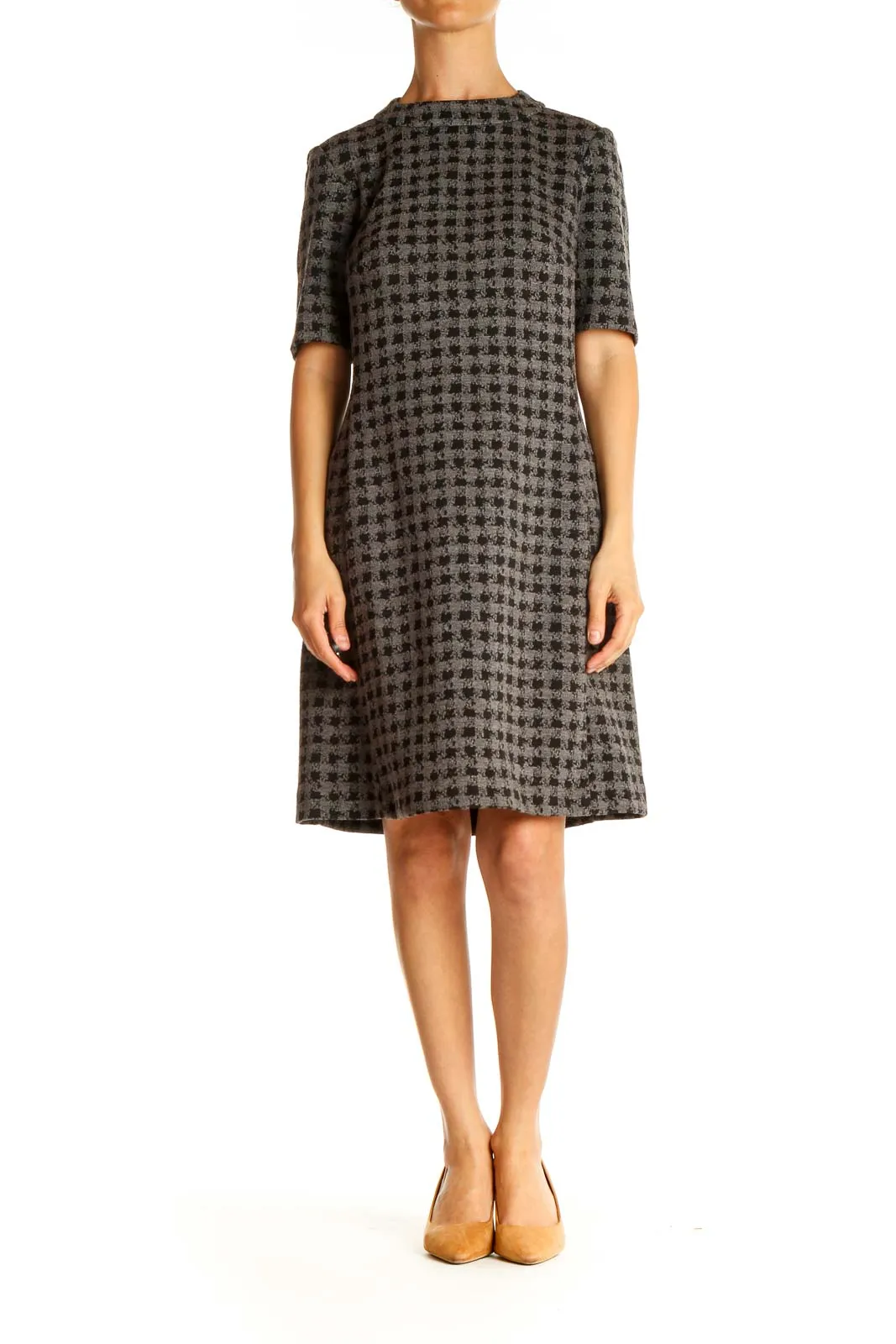 Gray Houndstooth Day A-Line Dress