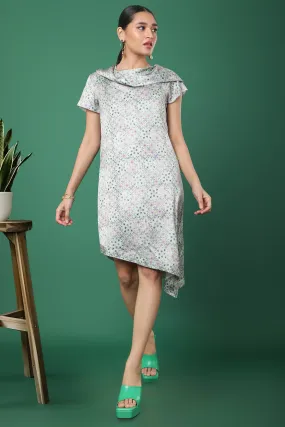 Green Floral Asymmetrical Hem Dress