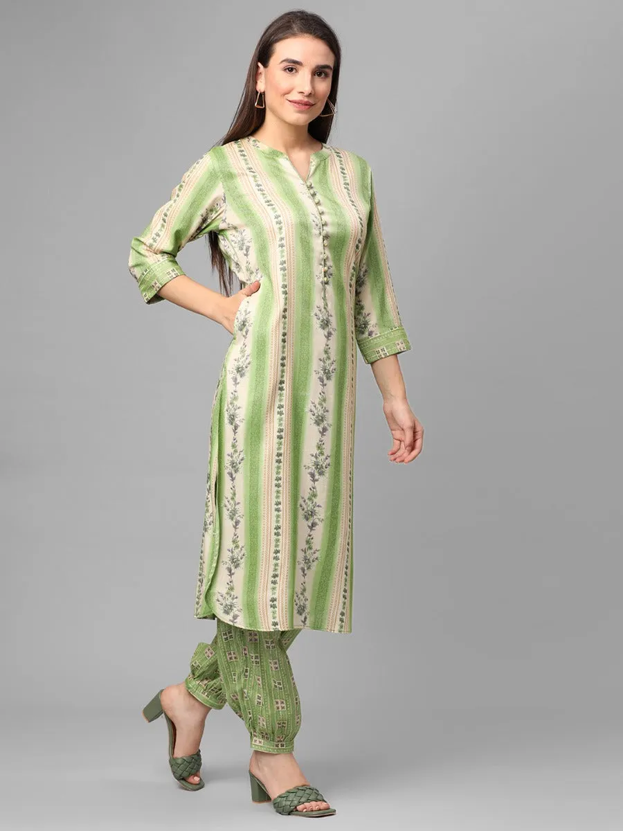 Green Floral Printed Kurta With Harem Pant