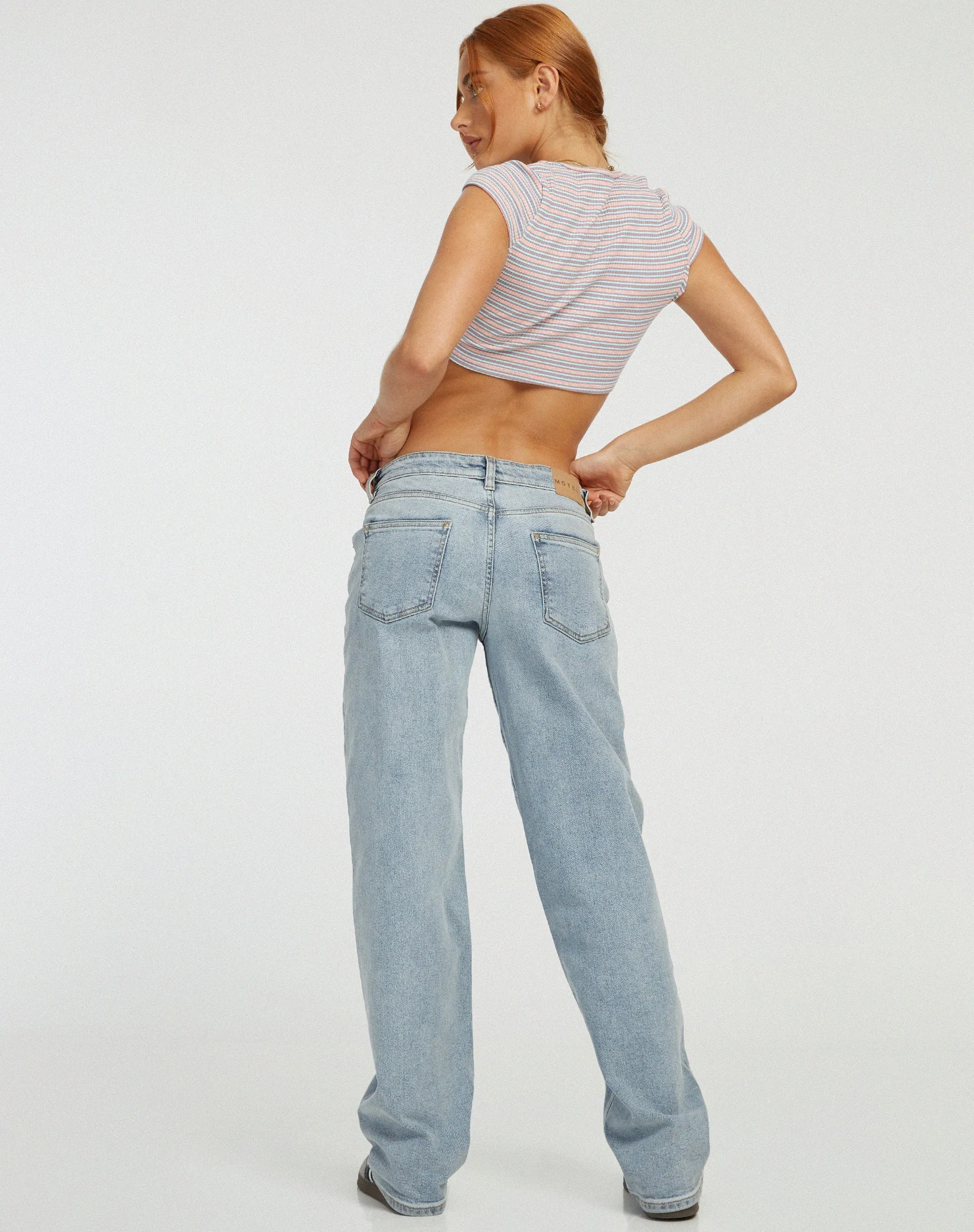 Guanna Crop Top in Stripe Rib Blue and Peach