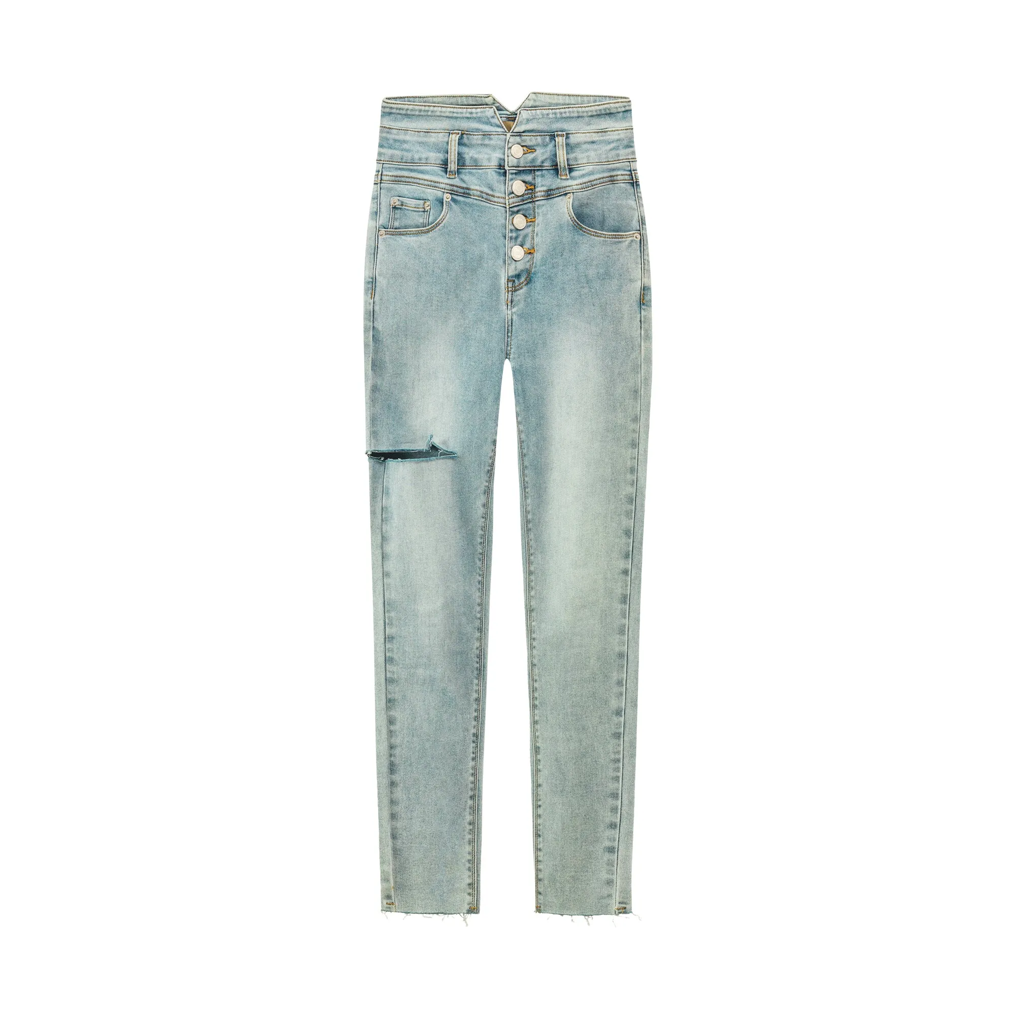 High Waist Button Slim Jeans