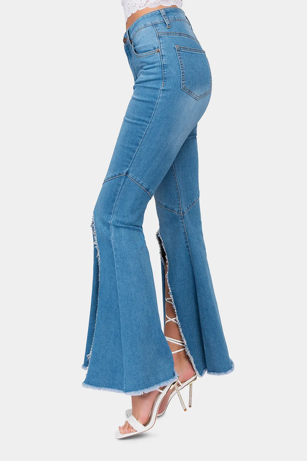 High Waist Front Slit Flare Jeans