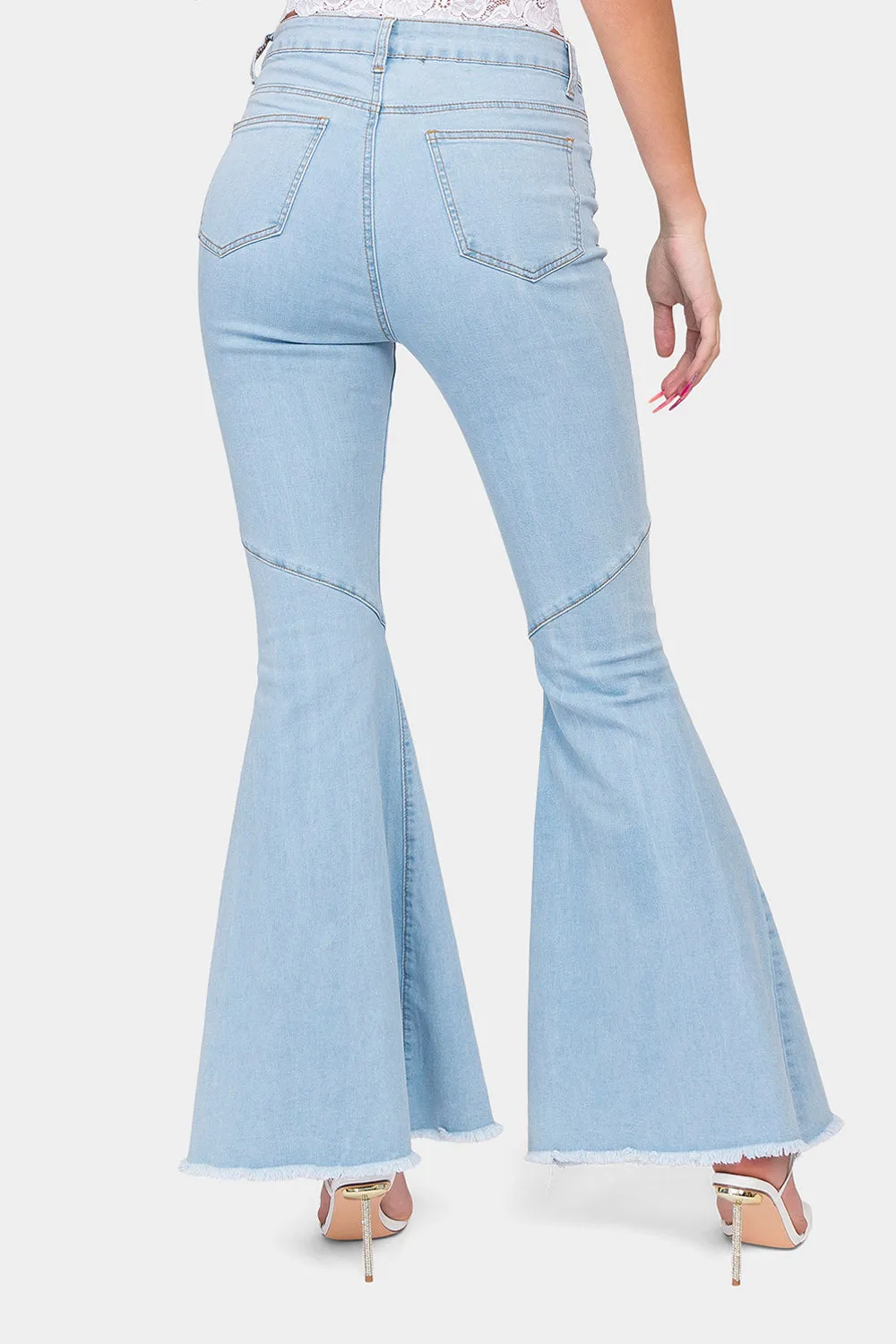 High Waist Front Slit Flare Jeans