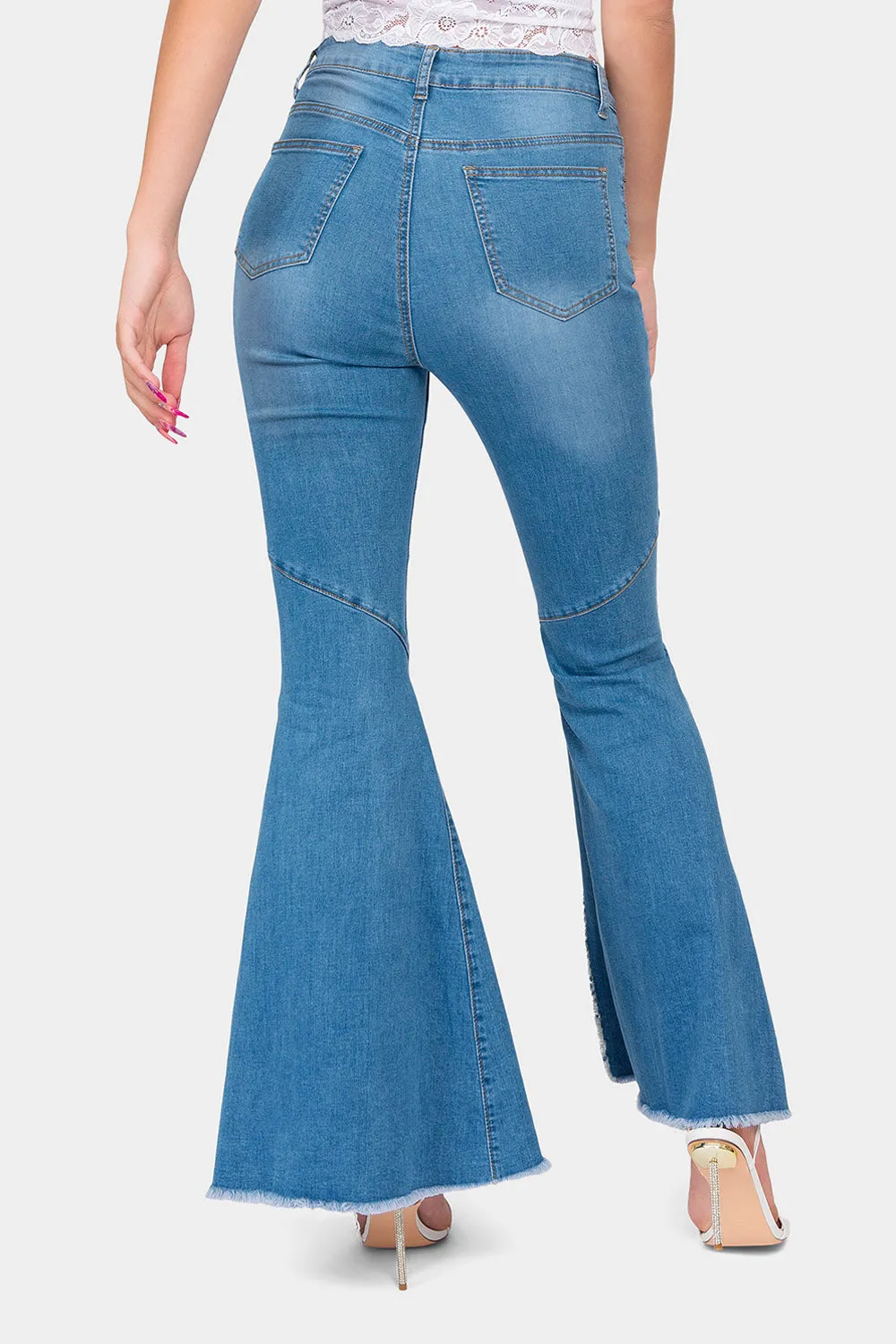 High Waist Front Slit Flare Jeans