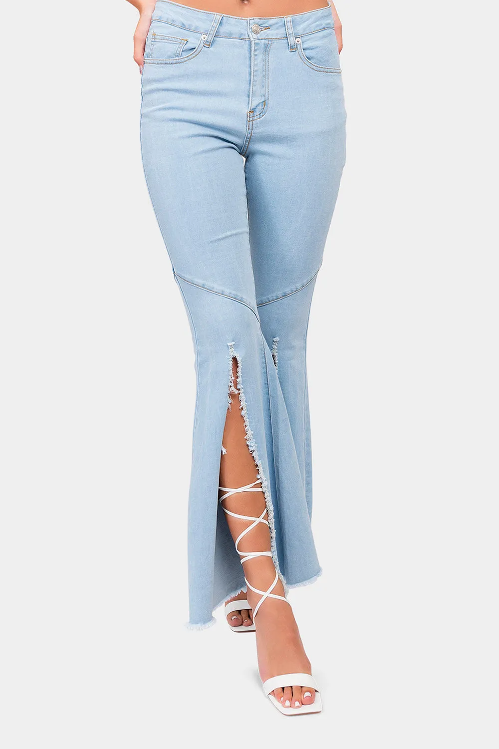 High Waist Front Slit Flare Jeans