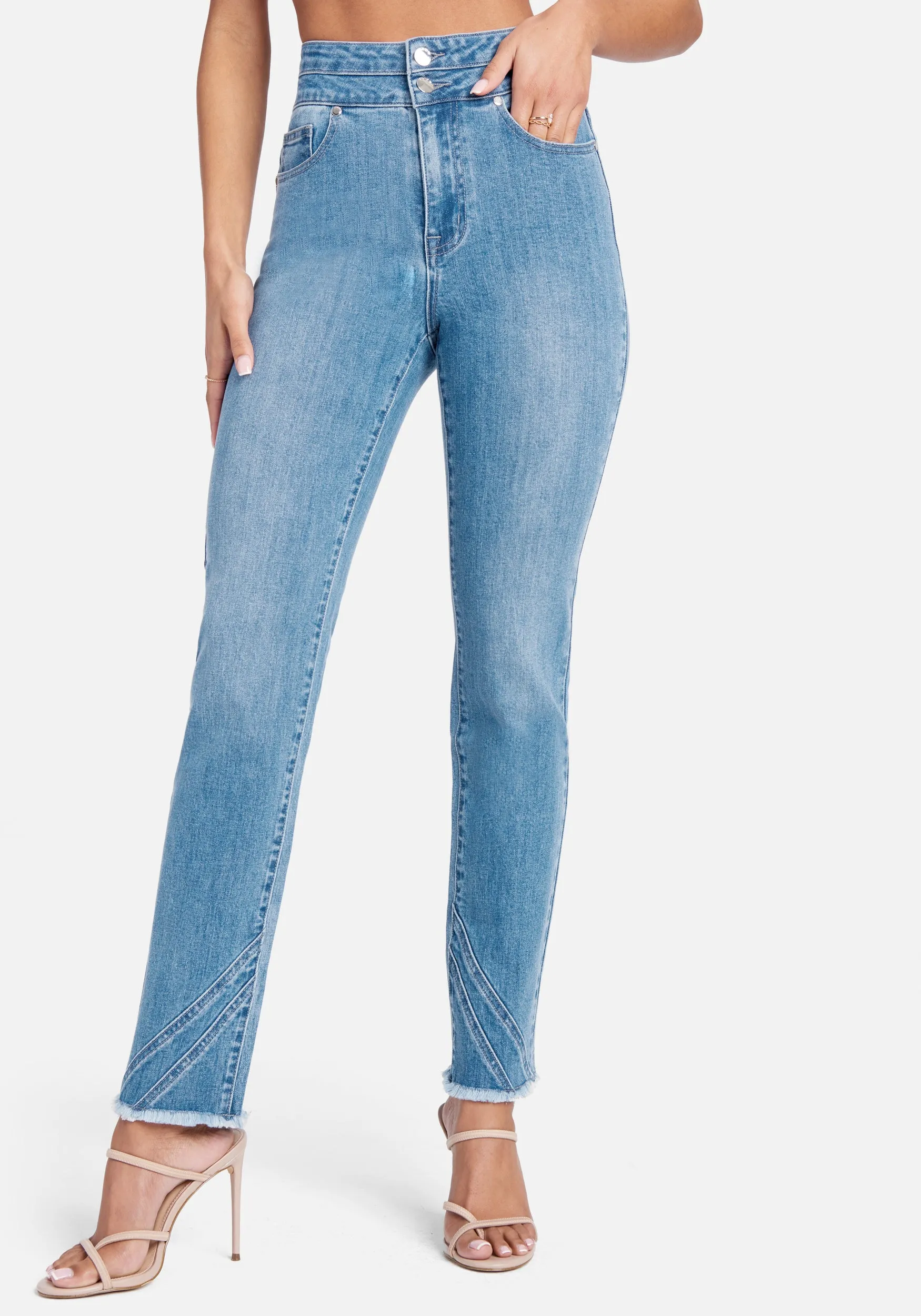 High Waist Seam Detail Slim Leg Jeans