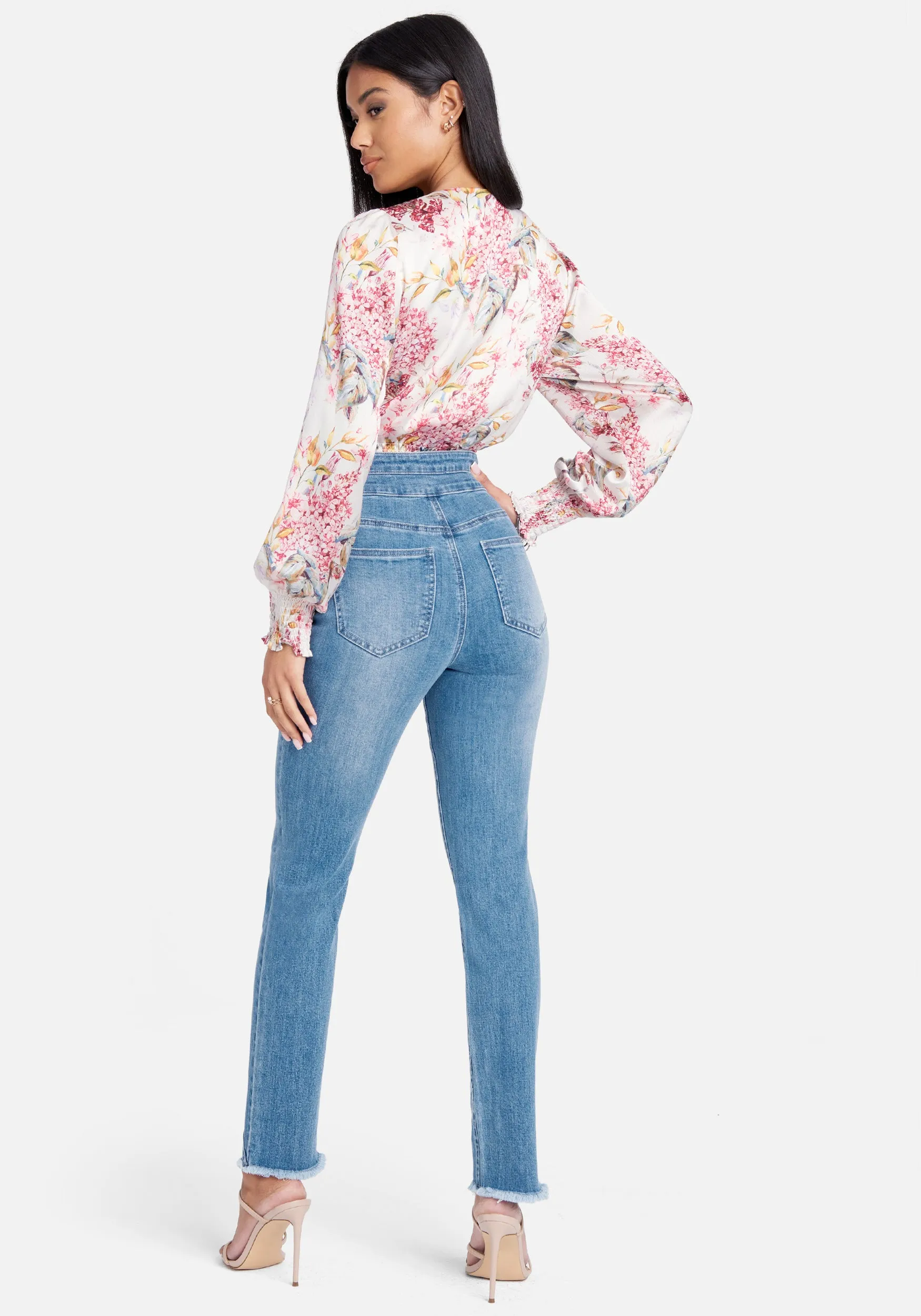 High Waist Seam Detail Slim Leg Jeans