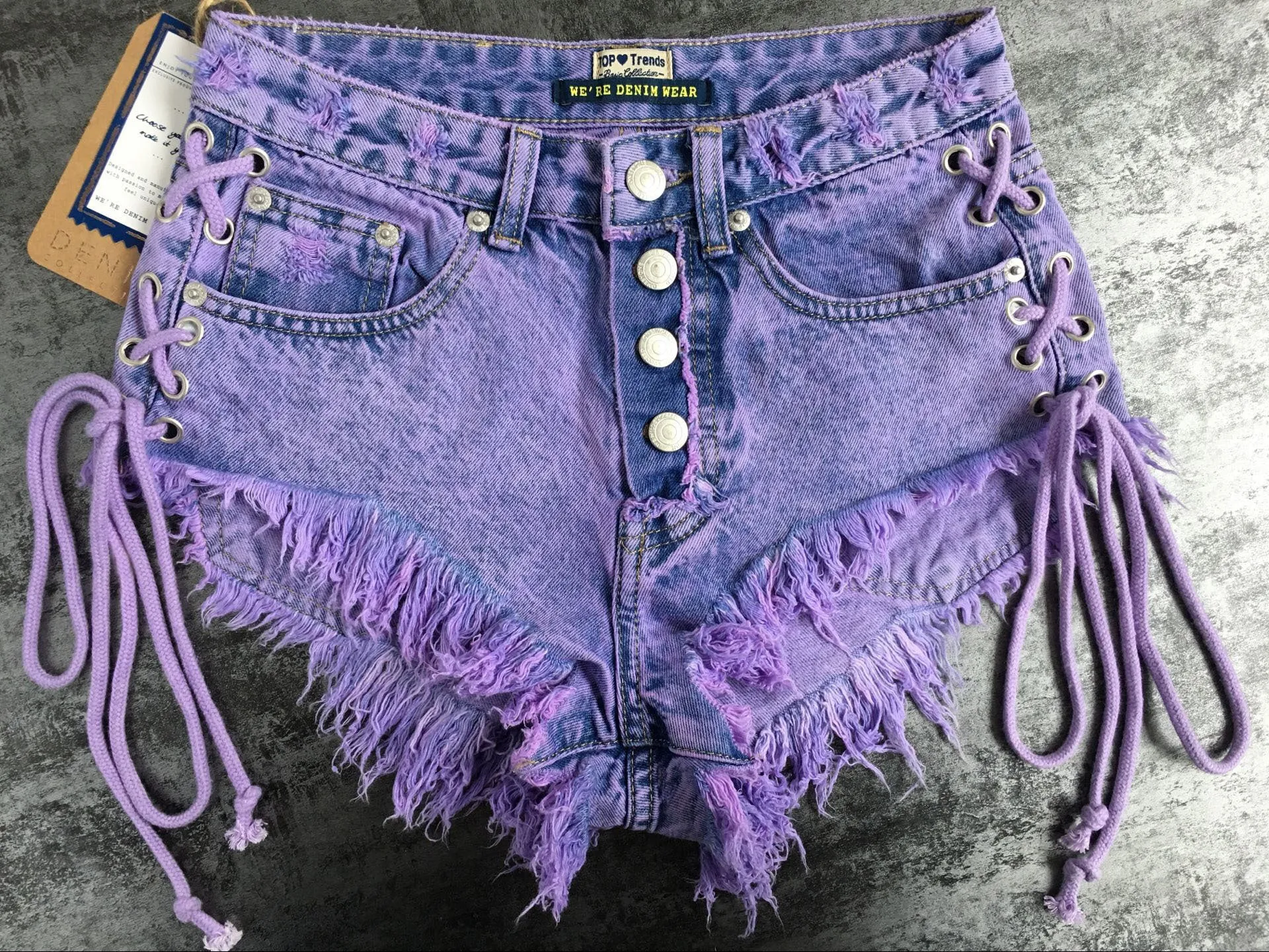 Highwaisted Mini Jeans Shorts Women Both Side Tie Short Sexy Denim