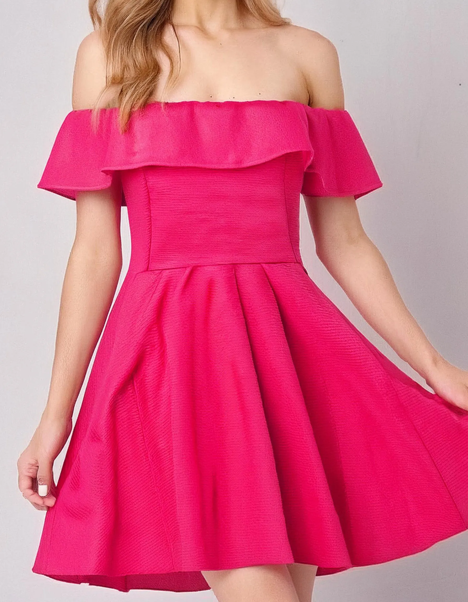 Hot Pink Off-Shoulder A-Line Dress