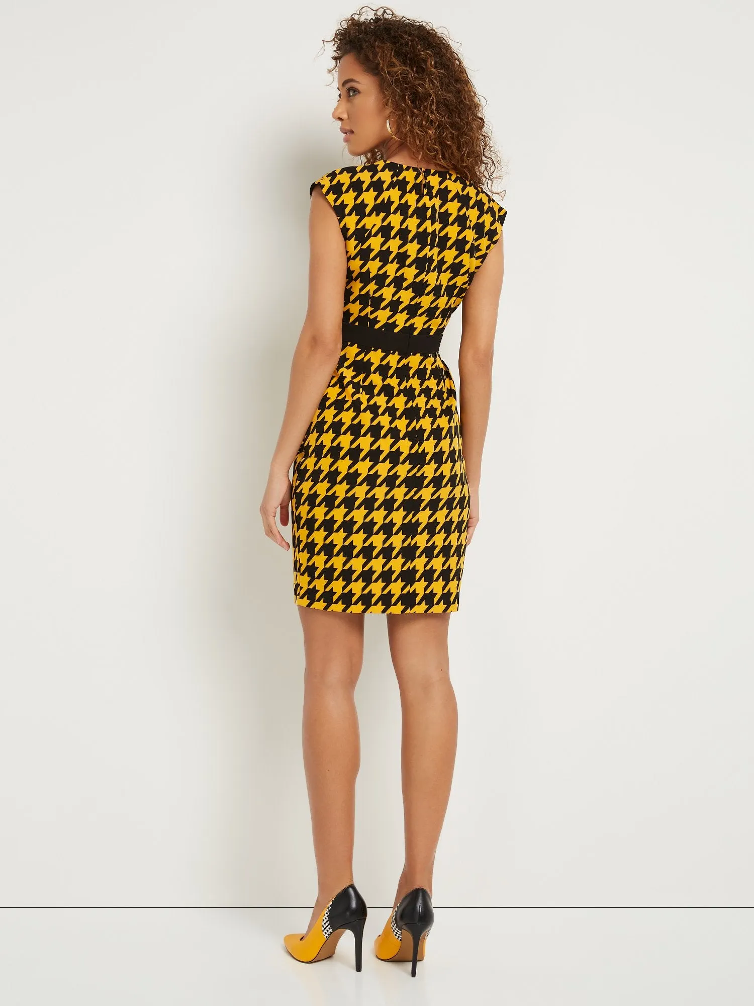 Houndstooth Button-Front Shift Dress