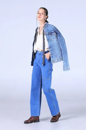 Jack Russel - Women Cargo Jeans - Handwerk JF-140 Straigh Fit Blue High Waisted