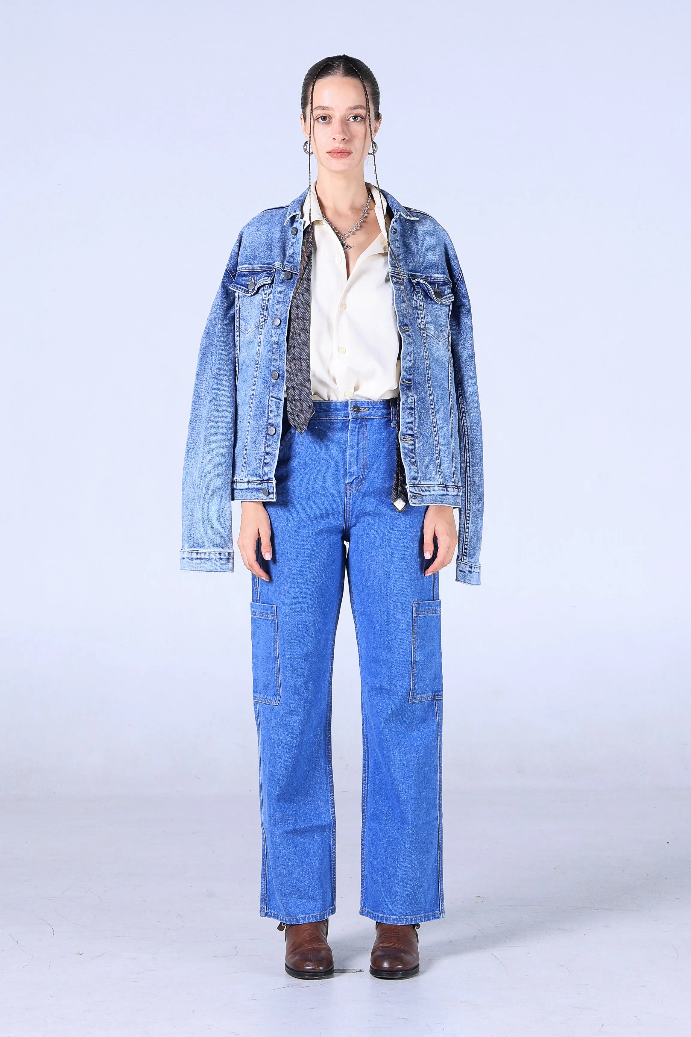 Jack Russel - Women Cargo Jeans - Handwerk JF-140 Straigh Fit Blue High Waisted