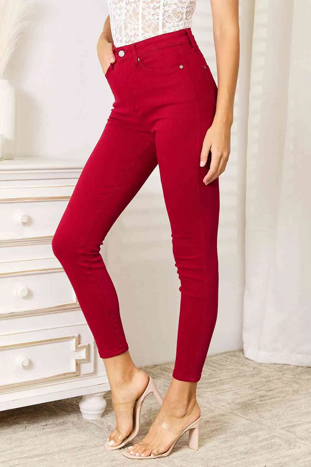 Judy Blue Deep Red High Waist Tummy Control Skinny Jeans