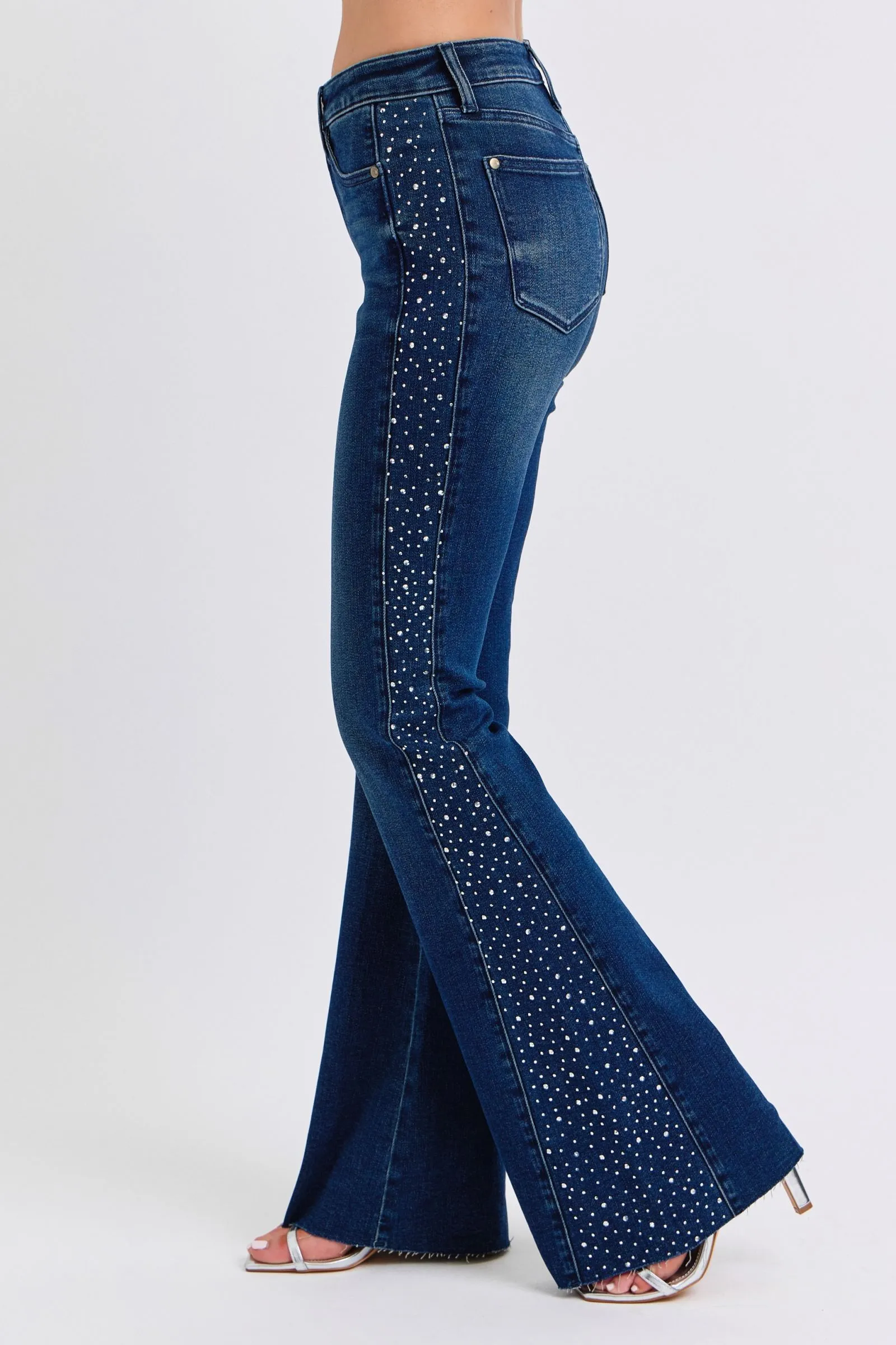 Judy Blue Mid Rise Rhinestone Side Panel Detail Flare - 88920