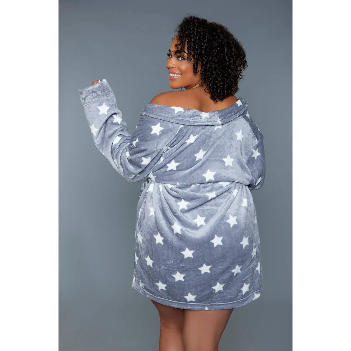 Kaylee Robe in Dark Grey & White Star Print | Giftable Luxurious Ultra Soft [Available in S/M - L/XL]