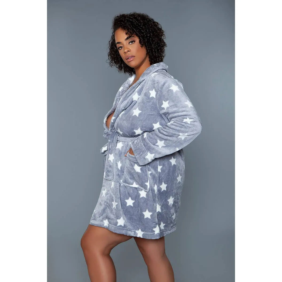 Kaylee Robe in Dark Grey & White Star Print | Giftable Luxurious Ultra Soft [Available in S/M - L/XL]