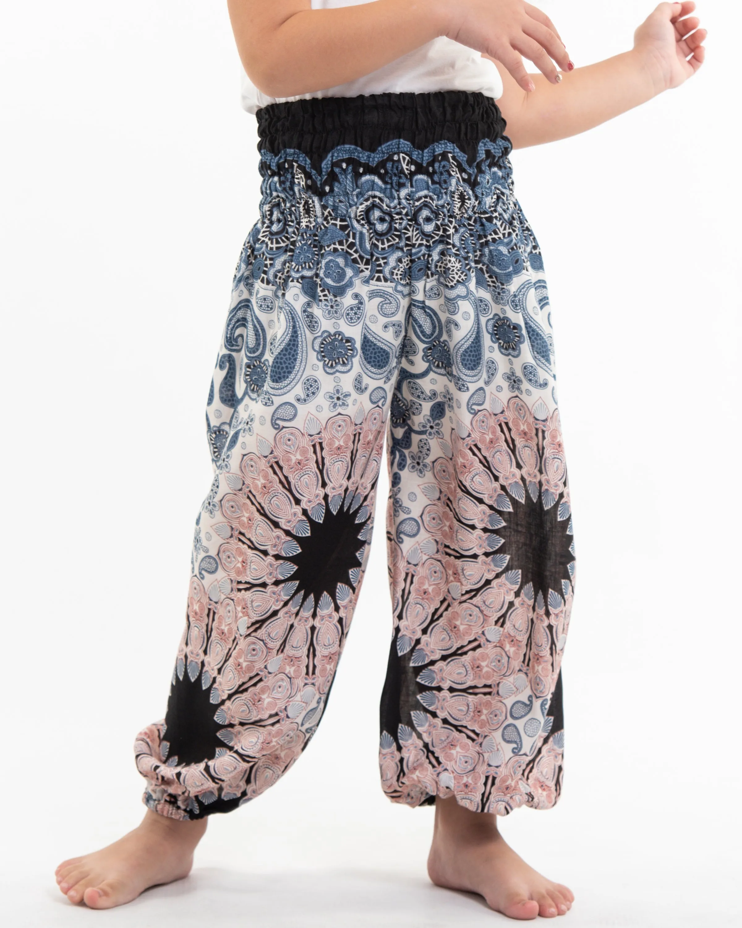 Kids Paisley Mandalas Harem Pants in Silver Gray