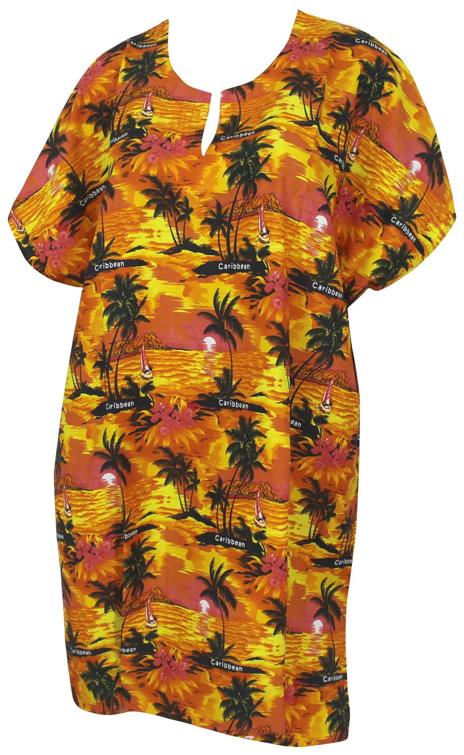 La Leela Caribbean & Evening Flower Printed Orange Beach Cover up/Tunic XL