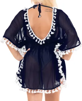 La Leela Chiffon Open Sides Swimwear Beachwear Bikini Swimsuit Sheer Cover up Pi