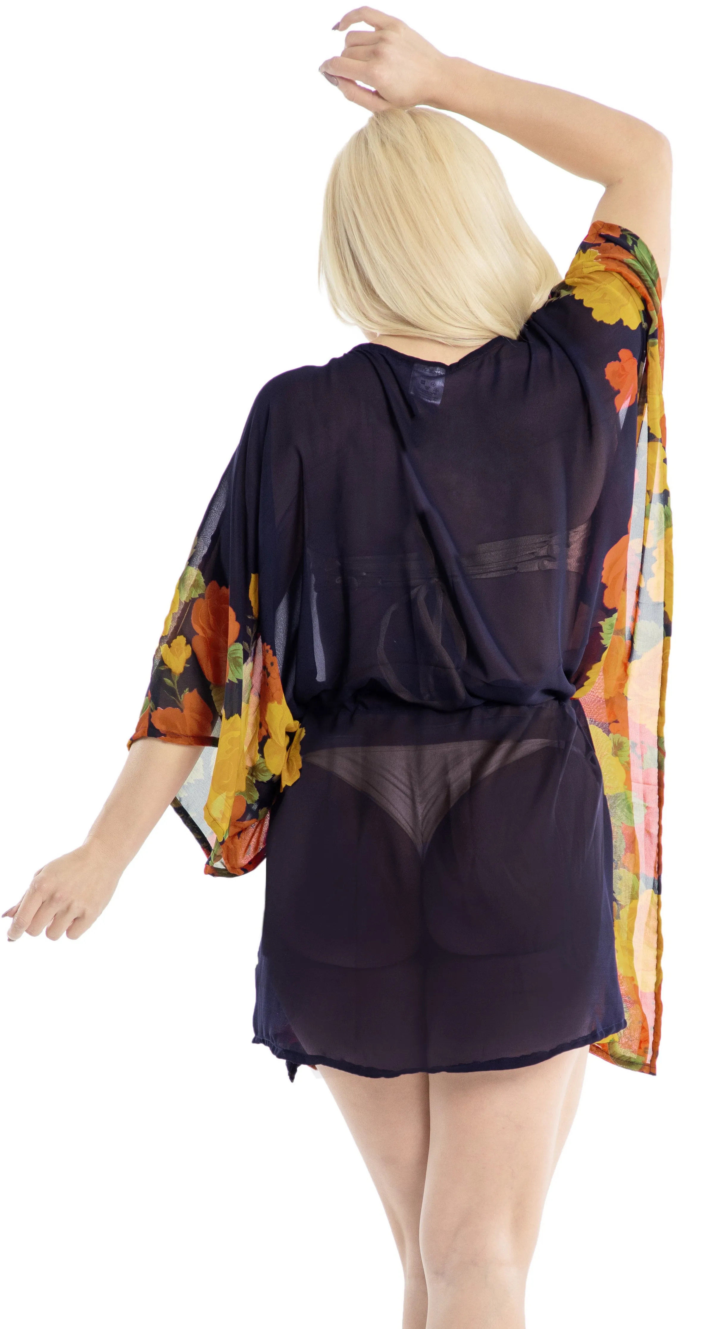 LA LEELA Kimono Beach Cover ups Women Plus Size Orange_Y322 OSFM 16-28W [XL- 4X]