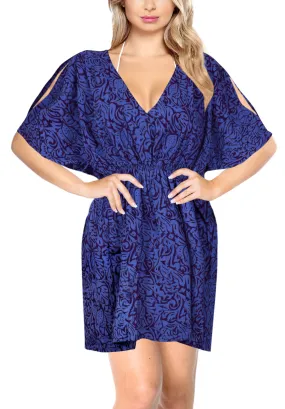 LA LEELA Print kimono cover ups for swimwear women Blue_Y330 OSFM 8-16W [M- 1X]