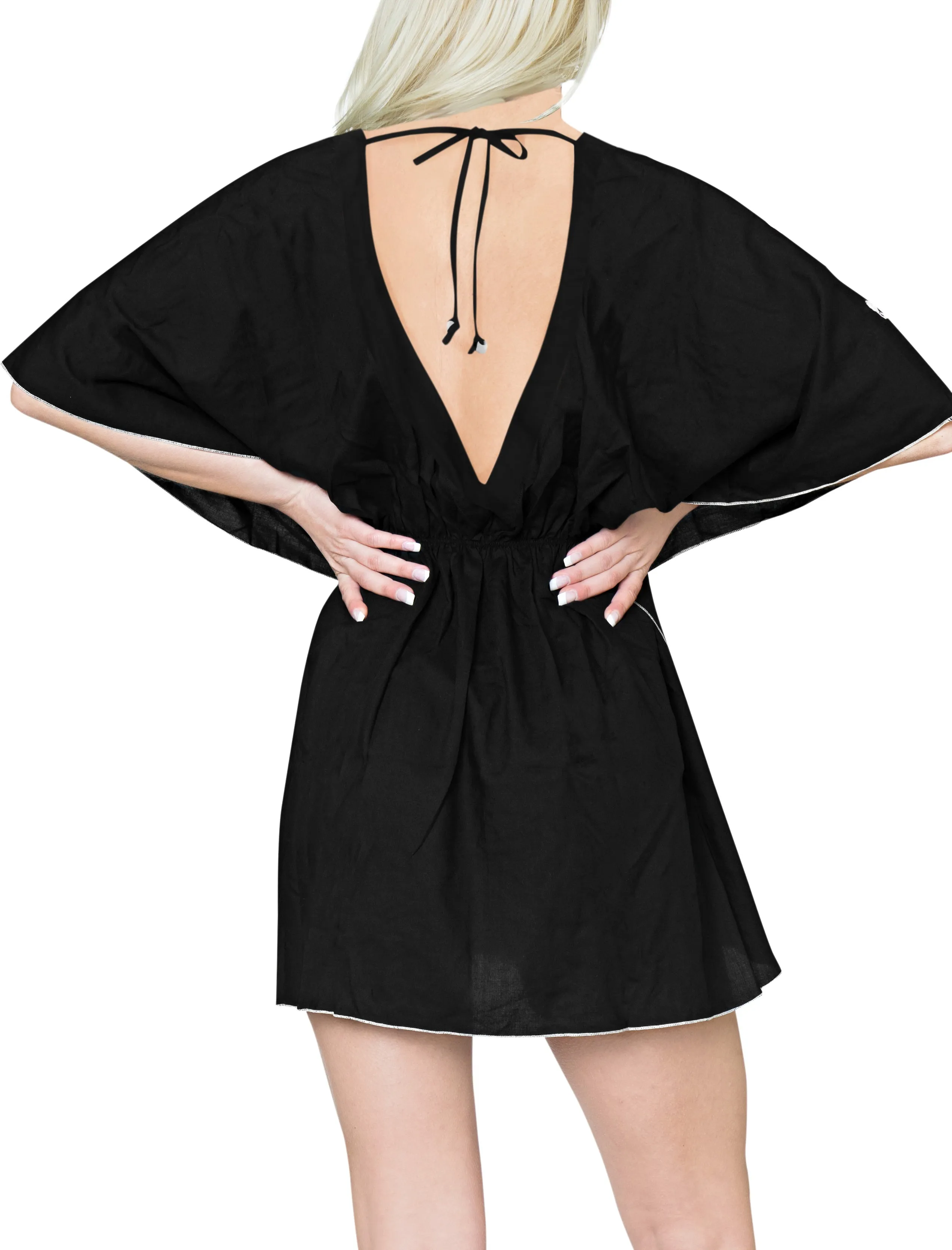 LA LEELA Women's Beach Swimwear Cover up plus size OSFM 8-16W [M-1X] Black_X980