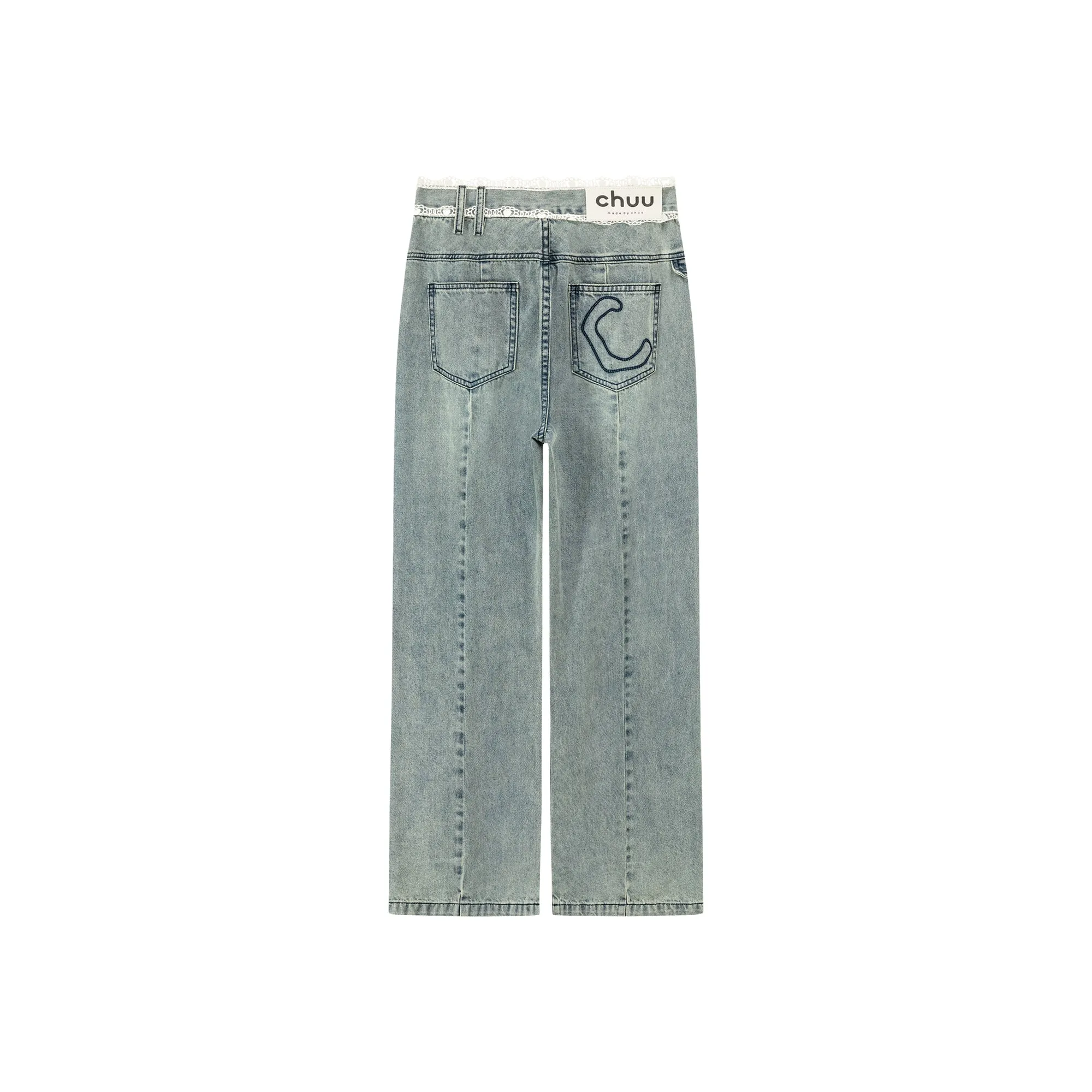 Lace High Waist Wide Straight Jeans