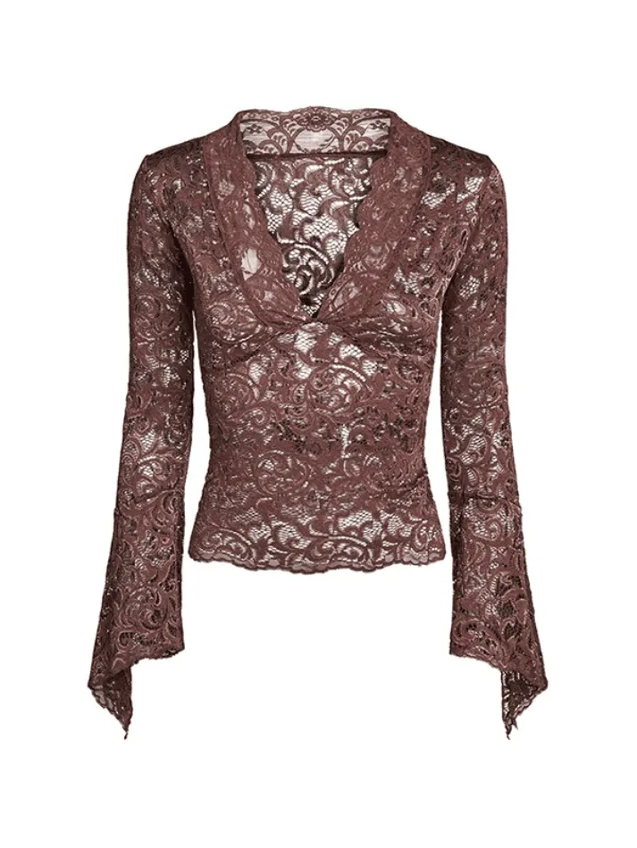 Lace V Flared Long Sleeve Tee