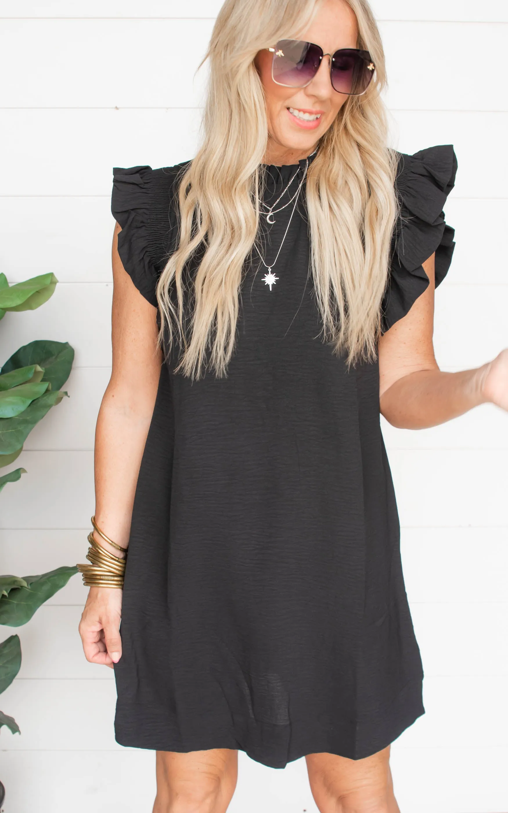 Life is Good Ruffle Cap Sleeve Dress - Black