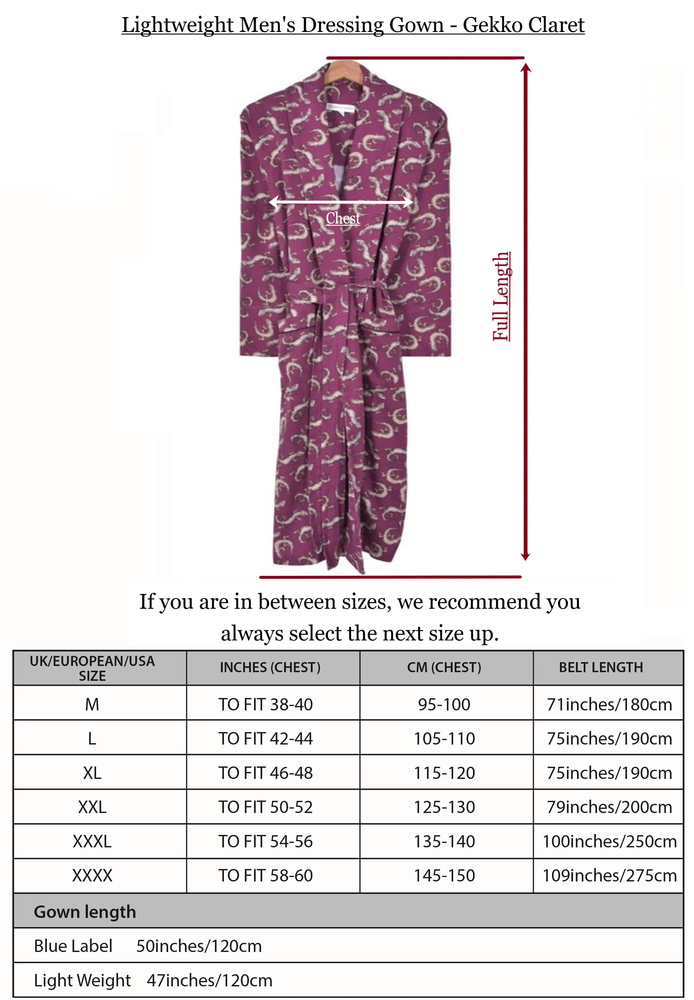 Lightweight Men's Dressing Gown - Gekko Claret