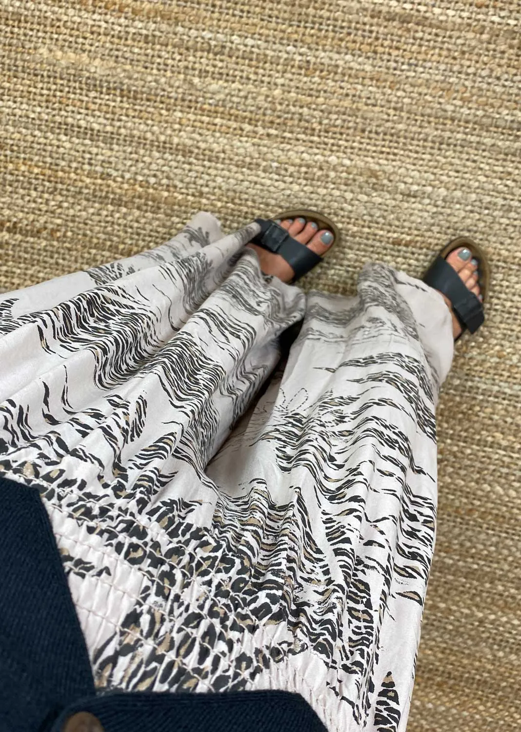 Lila Leopard Leaf Palazzo Pants in Taupe