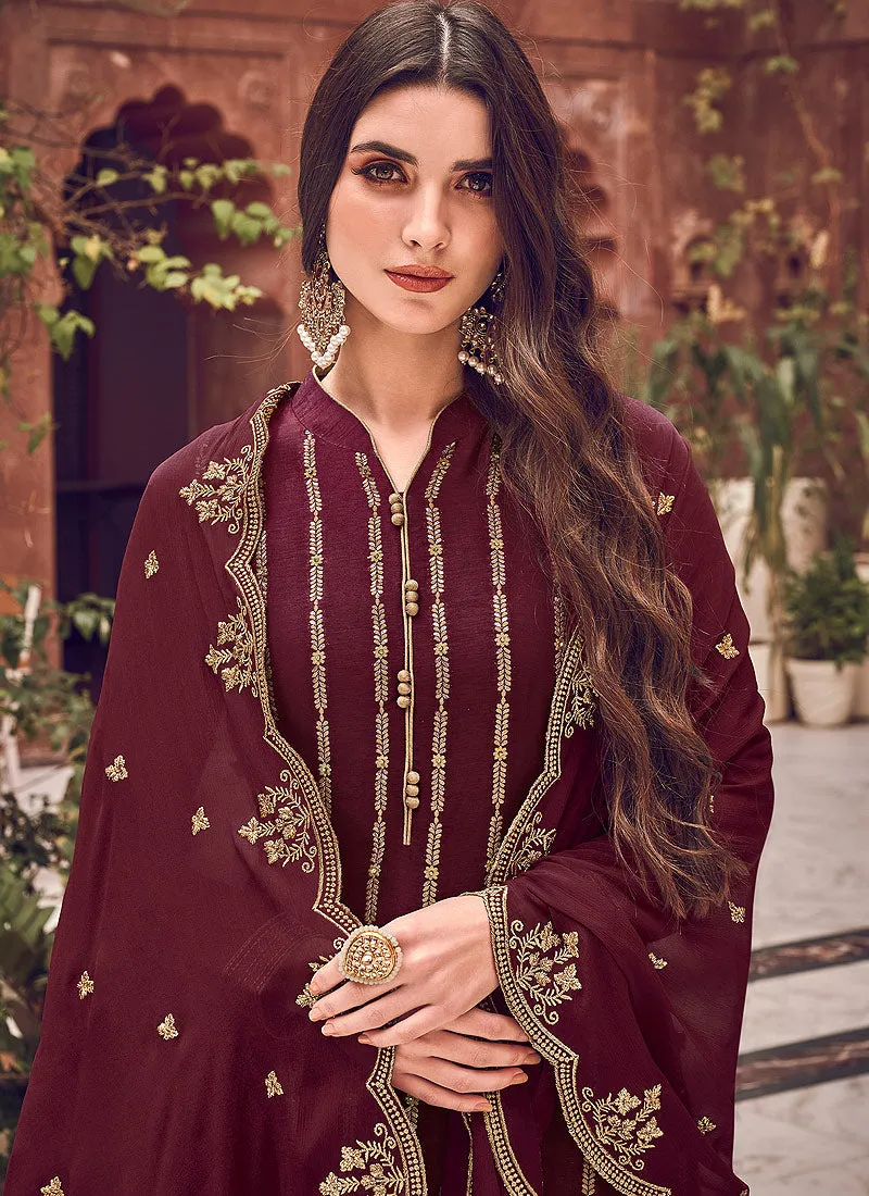 Maroon Designer Palazzo Suit