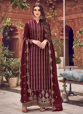 Maroon Designer Palazzo Suit