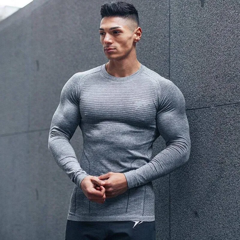 Men Compression Quick Dry T-shirt Running Sports Long Sleeve Shirt Gym Fitness Bodybuilding Tees Tops Male Training Clothing