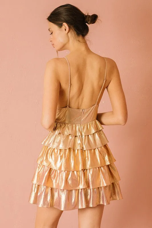 Metallic Sheen Ruffled Mini Dress