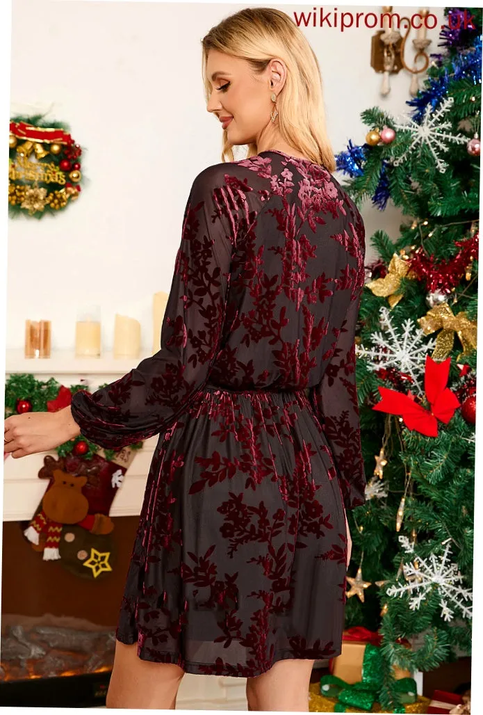 Mini Neck Juliana Elegant Polyester Long Club Dresses Round Floral Dresses Print Sleeves A-line