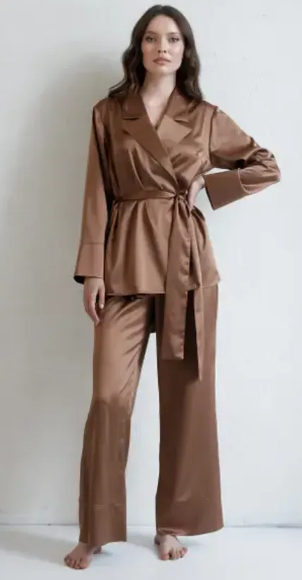 Mother of the Bride Copper Satin Wrap Pajama Set