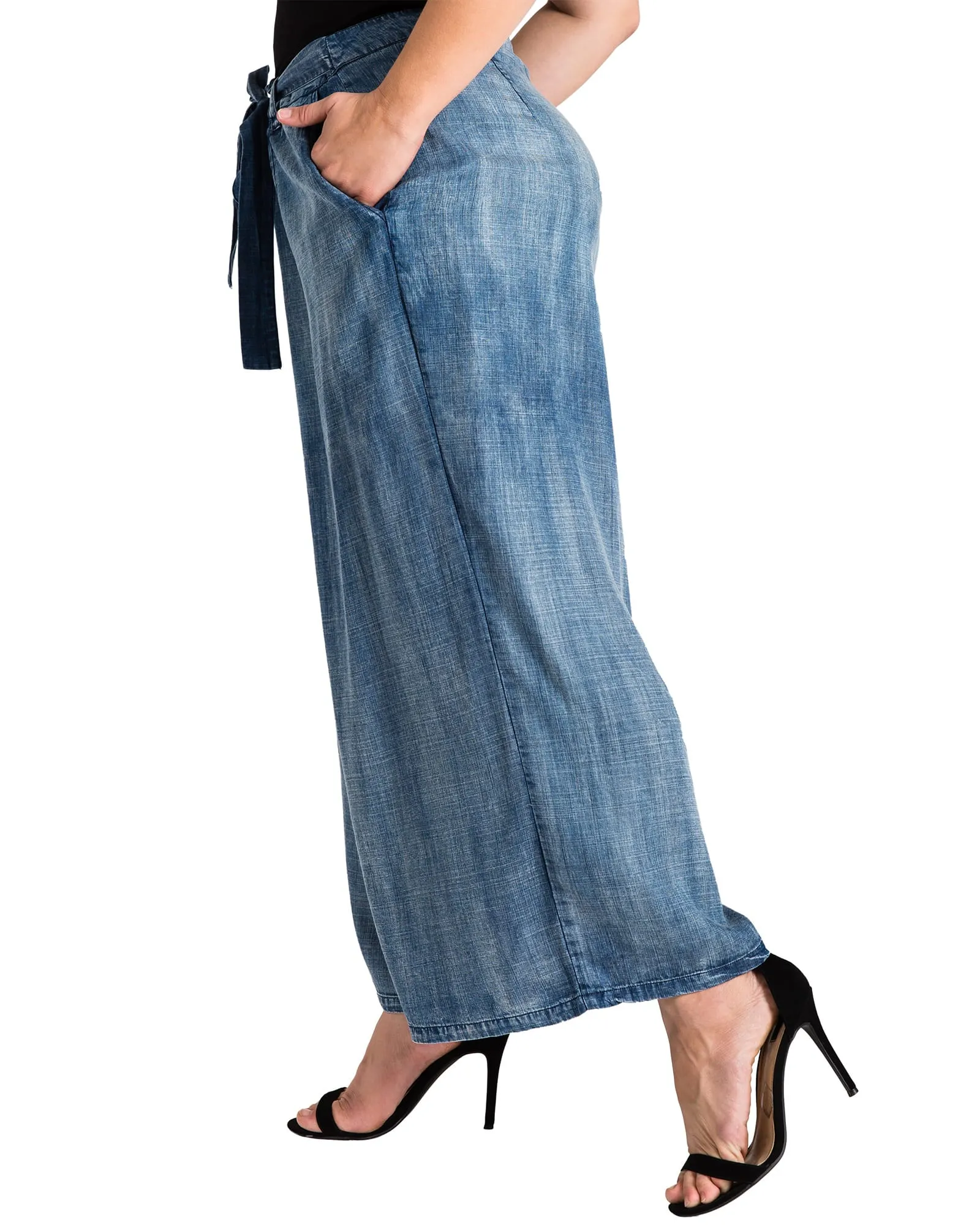 Naomi Denim Wide Leg Palazzo Pant | Blue 3091