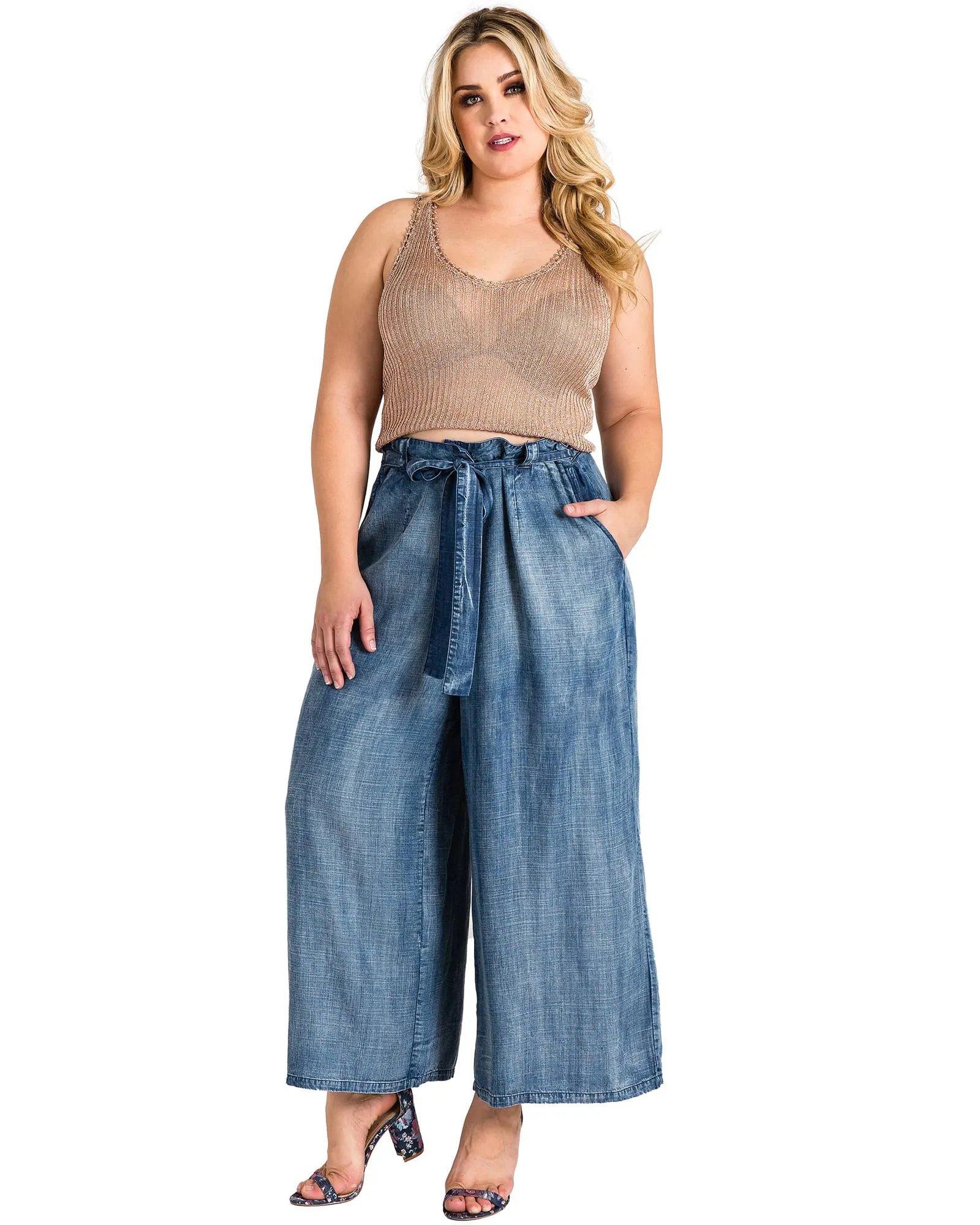 Naomi Denim Wide Leg Palazzo Pant | Blue 3091