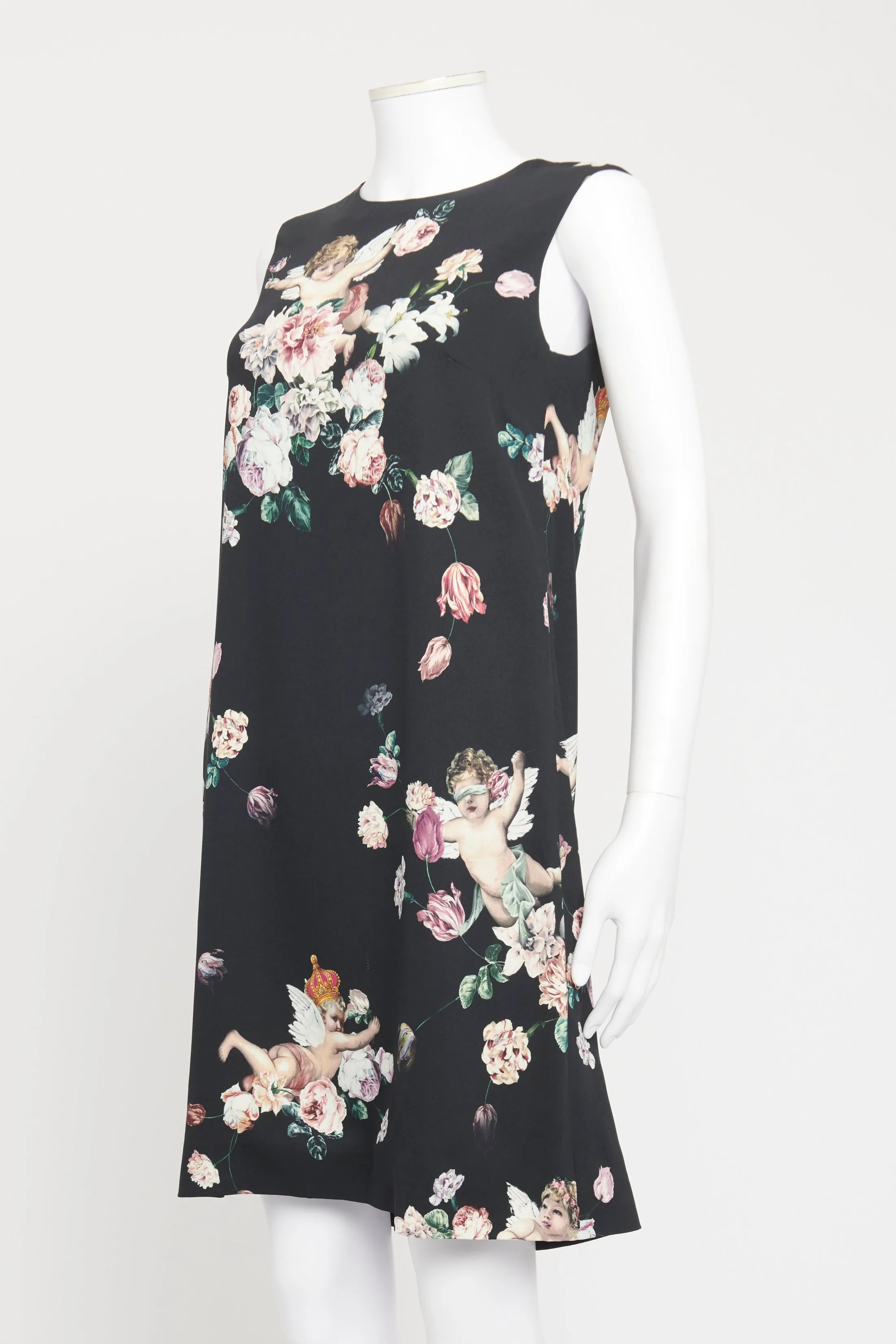 Navy Rayon Floral Printed Shift Dress