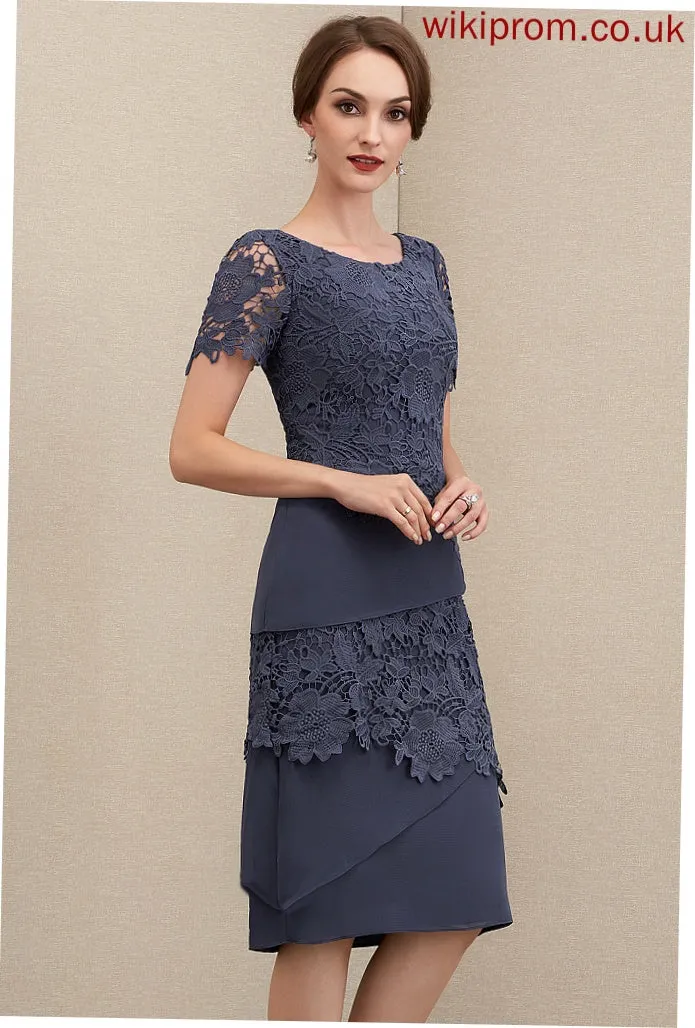 Neck Taniyah Lace of Chiffon Dress Mother of the Bride Dresses Scoop the Sheath/Column Mother Bride Knee-Length