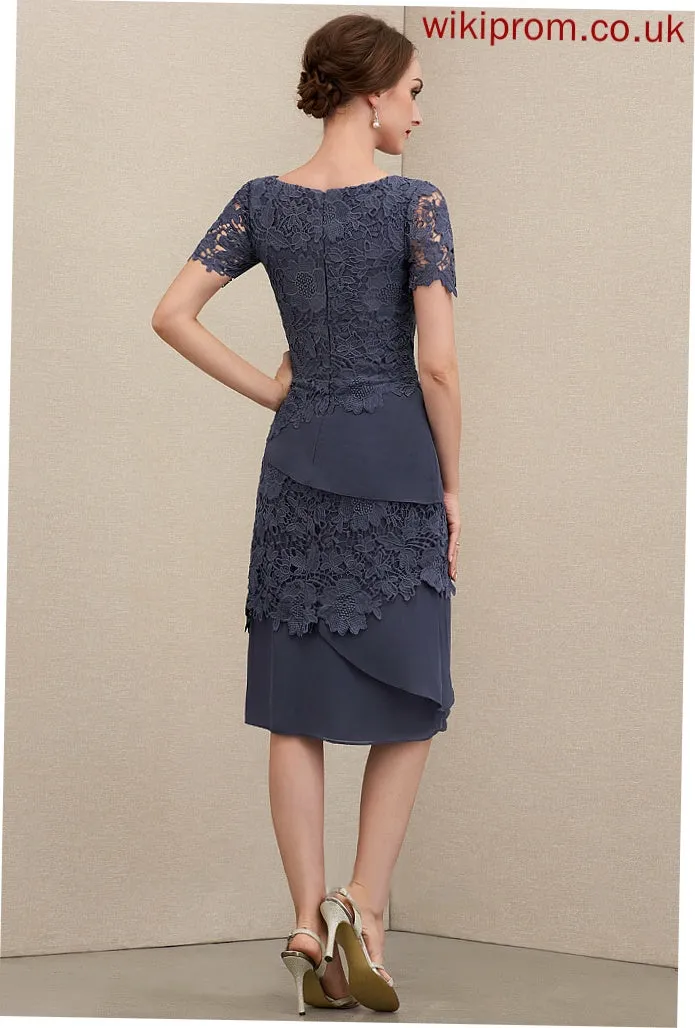 Neck Taniyah Lace of Chiffon Dress Mother of the Bride Dresses Scoop the Sheath/Column Mother Bride Knee-Length