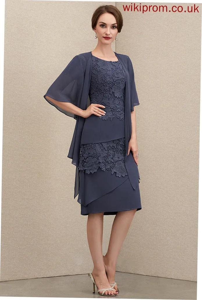 Neck Taniyah Lace of Chiffon Dress Mother of the Bride Dresses Scoop the Sheath/Column Mother Bride Knee-Length