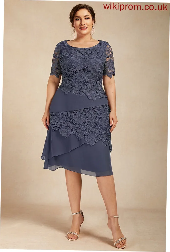 Neck Taniyah Lace of Chiffon Dress Mother of the Bride Dresses Scoop the Sheath/Column Mother Bride Knee-Length