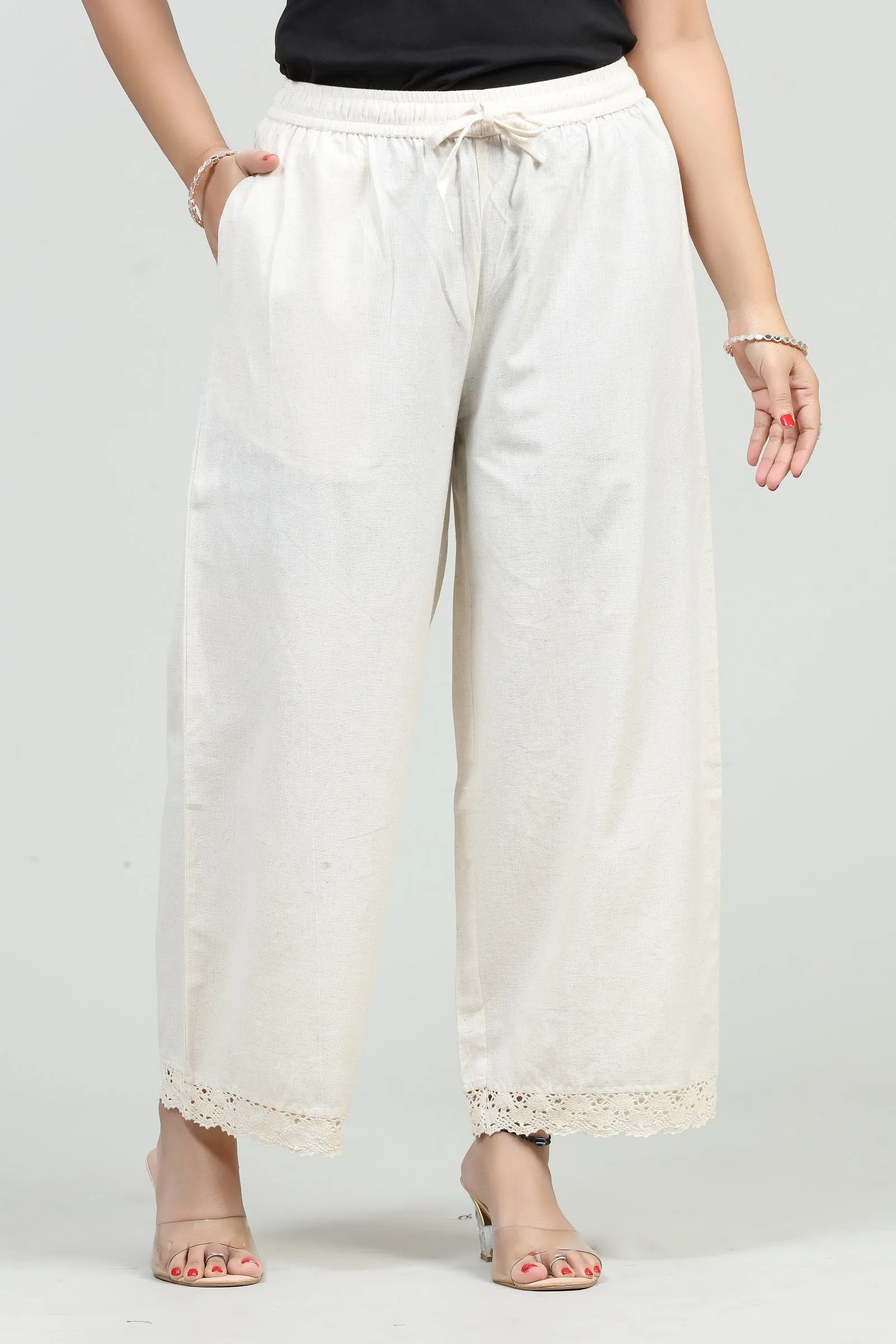 Off White Cotton Flax Palazzo