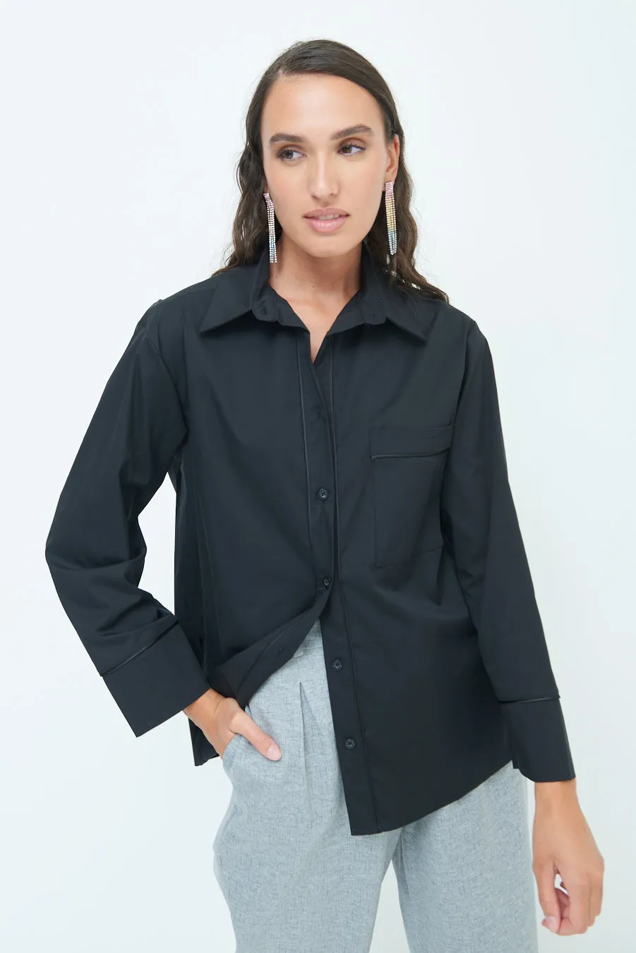 Piped detail button-up shirt wholesale