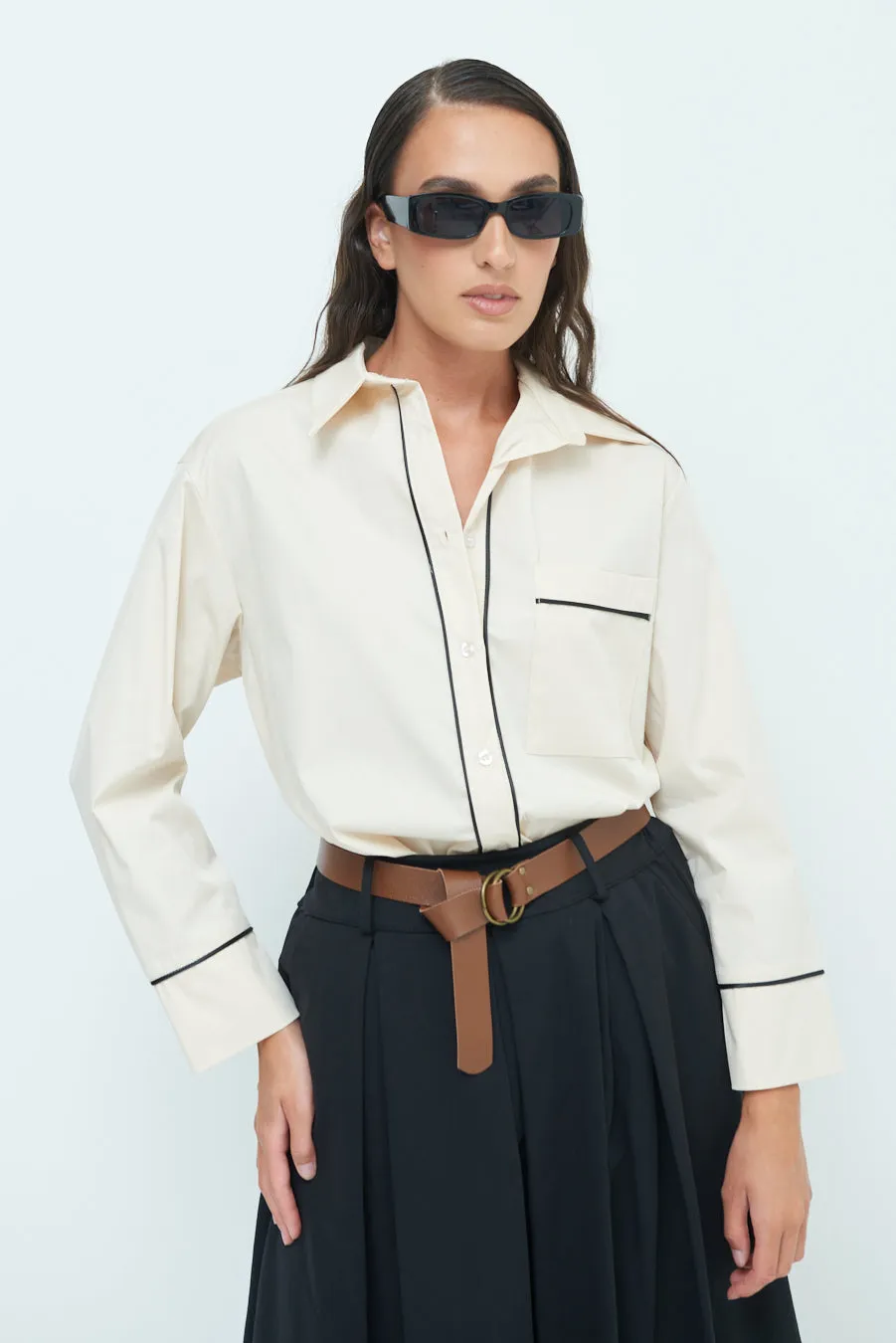 Piped detail button-up shirt wholesale