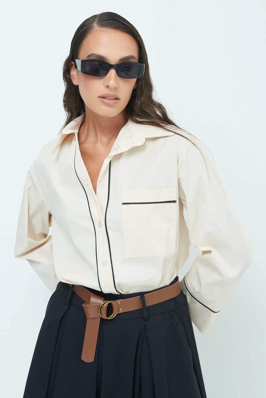 Piped detail button-up shirt wholesale